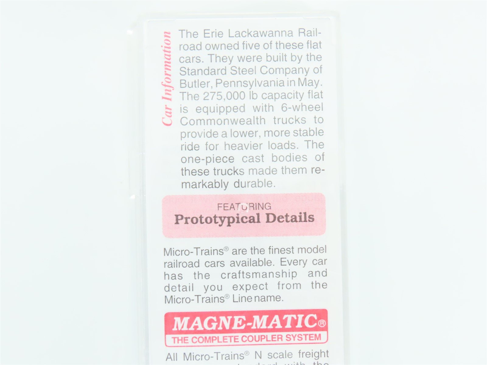 N Scale Micro-Trains MTL 109050 ERIE Railroad Depressed Center Flat Car #7208