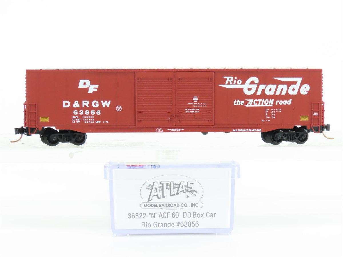 N Scale Atlas 36822 D&amp;RGW Rio Grande Railroad 60&#39; Double Door Box Car #63856