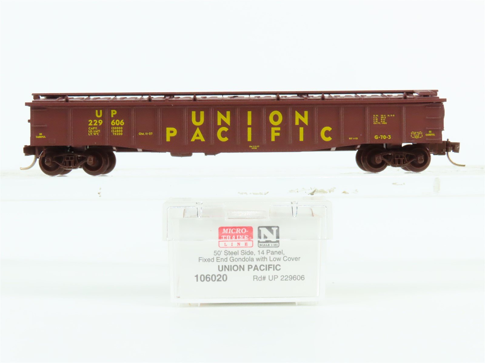 N Scale Micro-Trains MTL 106020 UP Union Pacific 50' Covered Gondola #229606