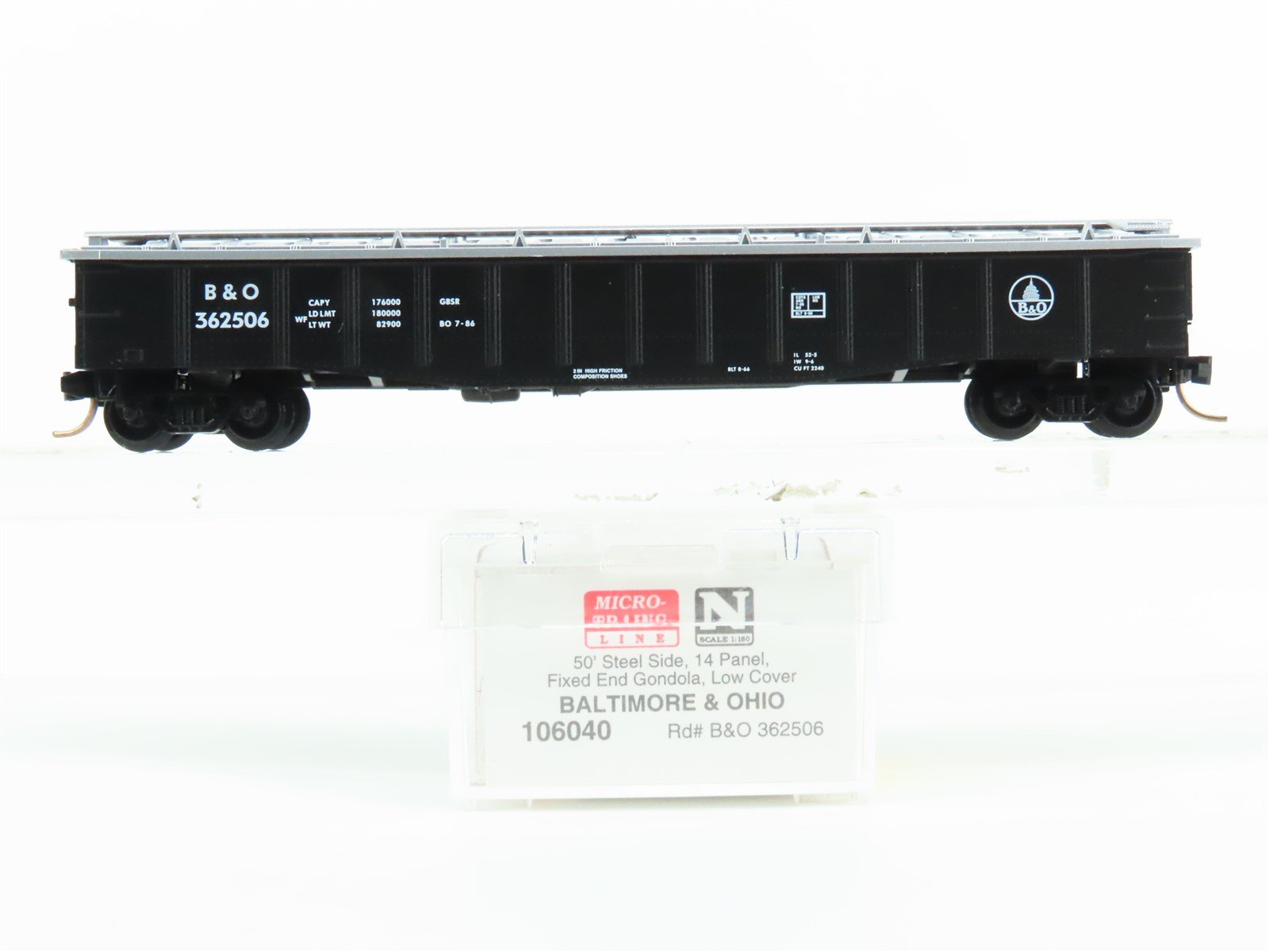 N Scale Micro-Trains MTL 106040 B&O Baltimore & Ohio 50' Covered Gondola #362506