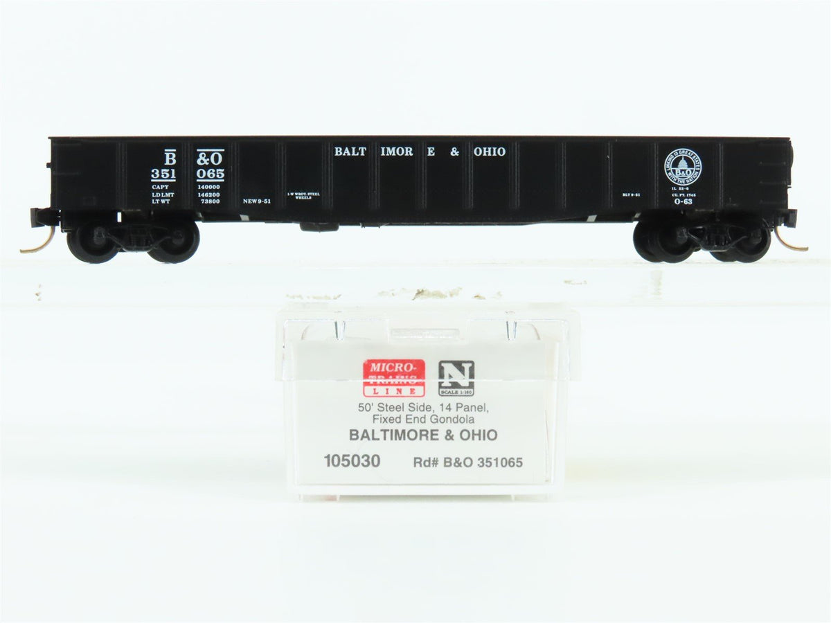 N Scale Micro-Trains MTL 105030 B&amp;O Baltimore &amp; Ohio 50&#39; Open Gondola #351065