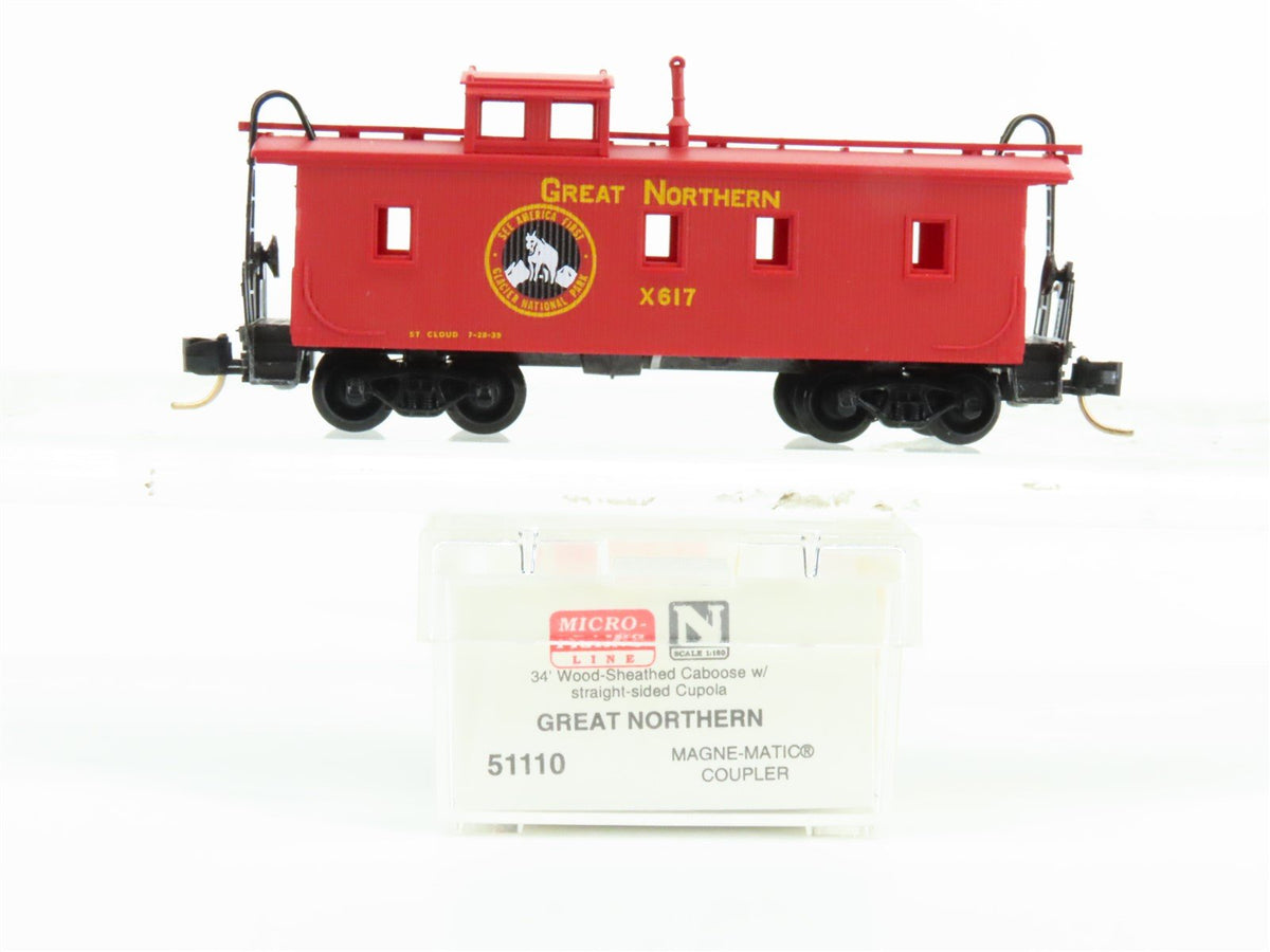 N Scale Micro-Trains MTL 51110 GN Glacier National Park 34&#39; Wood Caboose #X617