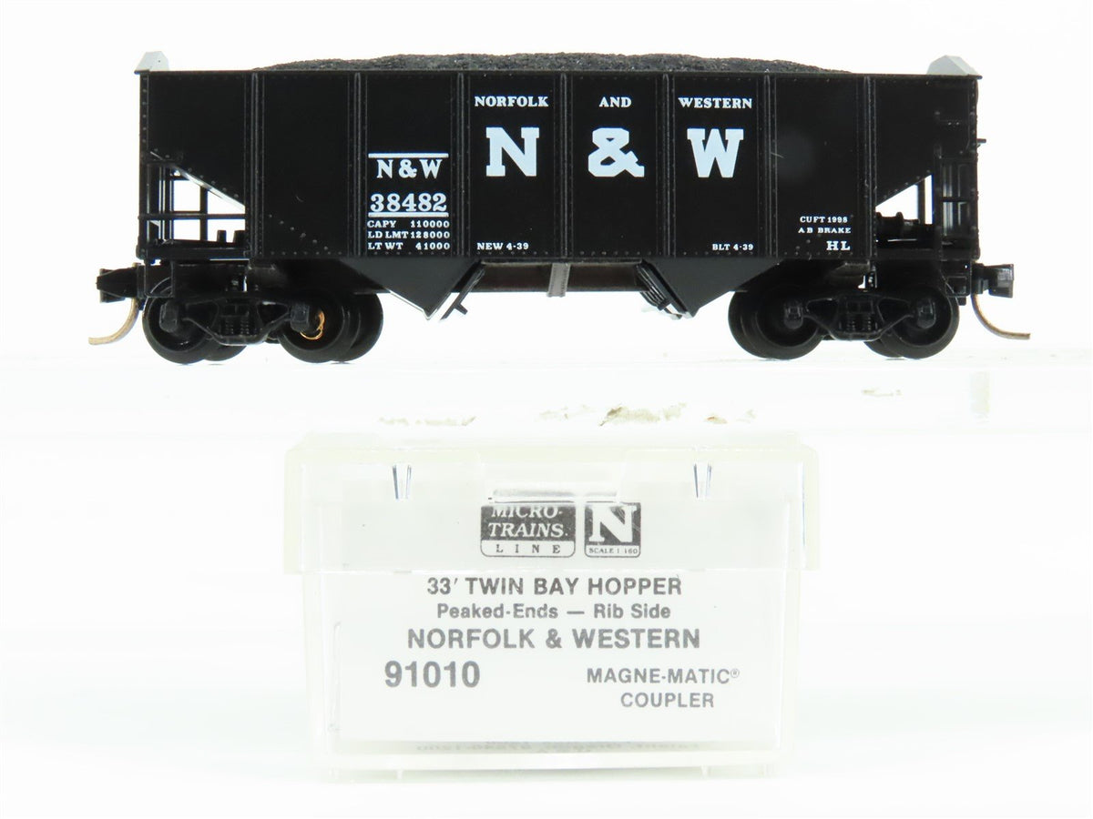 N Scale Micro-Trains MTL 91010 N&amp;W Norfolk &amp; Western 2-Bay Open Hopper #38482