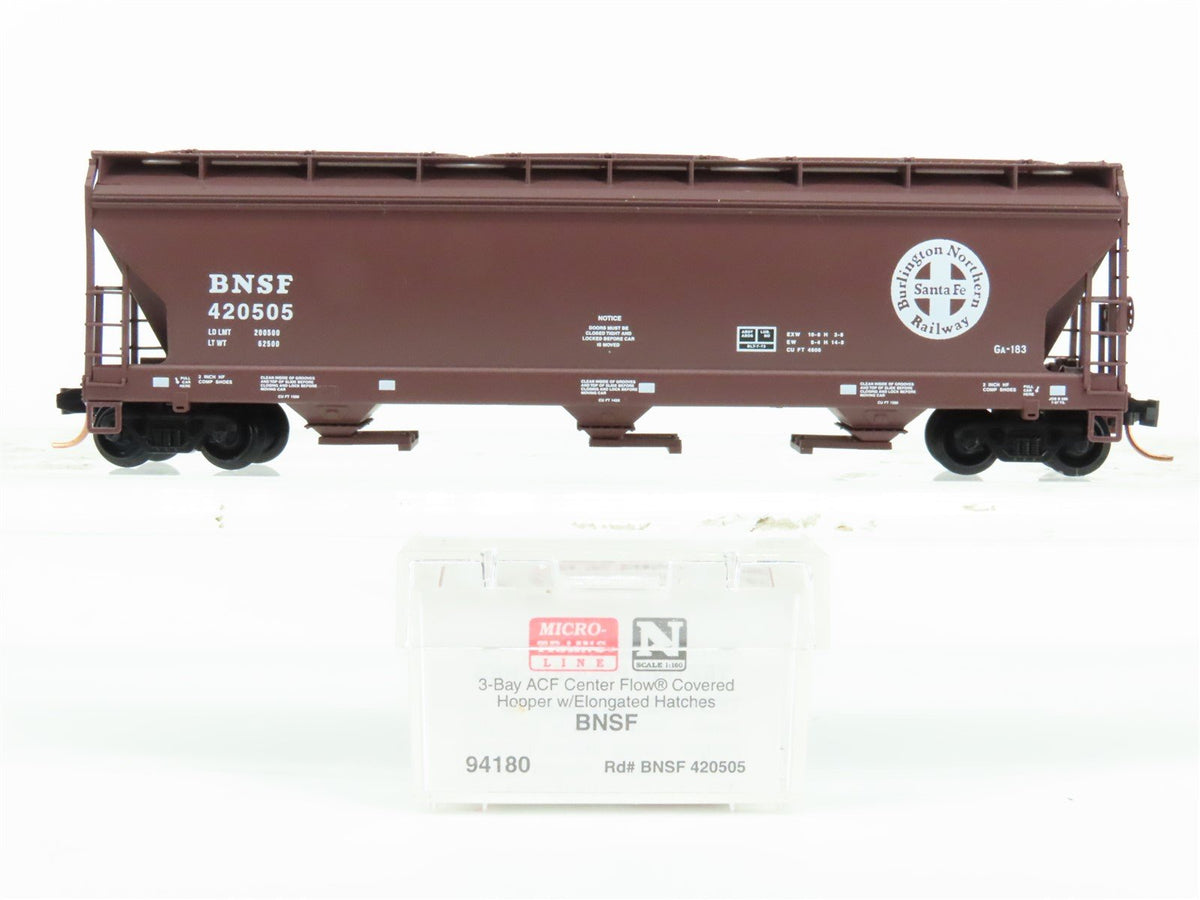 N Scale Micro-Trains MTL 94180 BNSF Railway 3-Bay Covered Hopper #420505