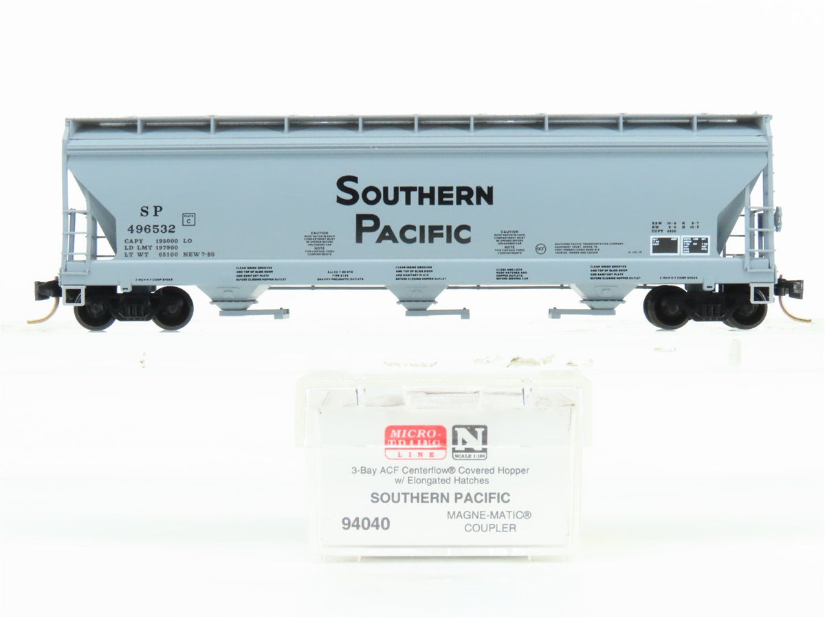 N Scale Micro-Trains MTL 94040 SP Southern Pacific 3-Bay Covered Hopper #496532