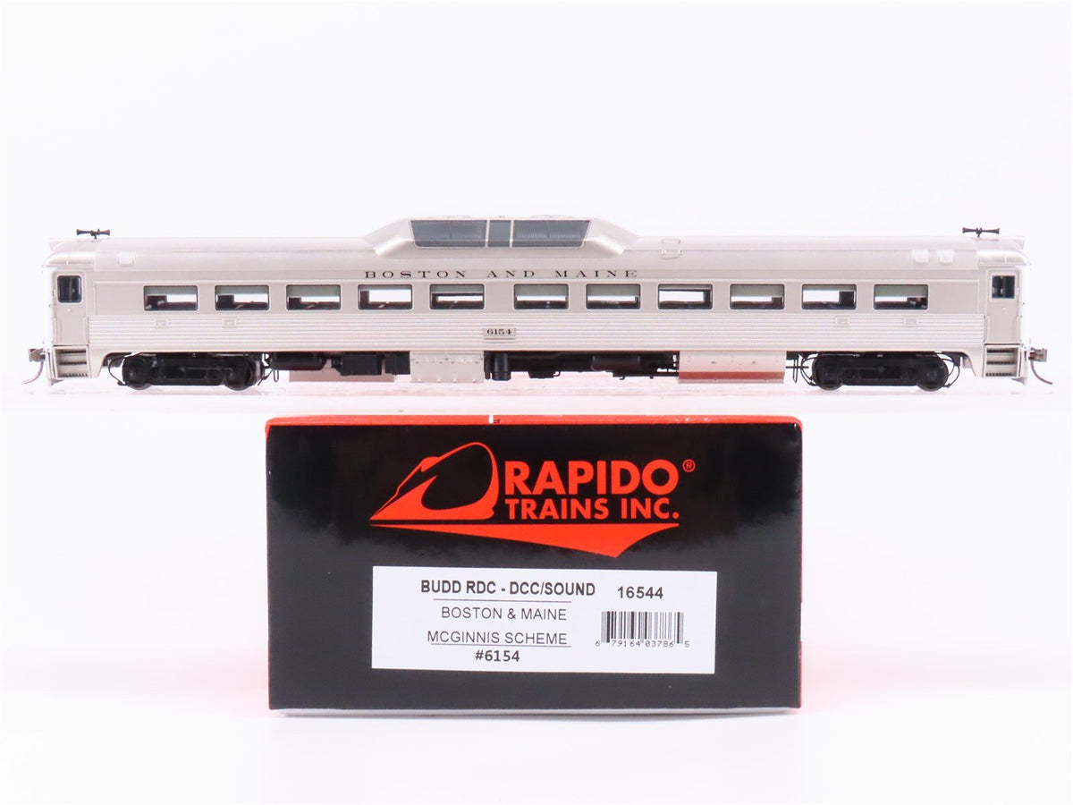 HO Rapido 16544 B&amp;M Boston &amp; Maine McGinnis Scheme Budd RDC #6154 w/DCC &amp; Sound