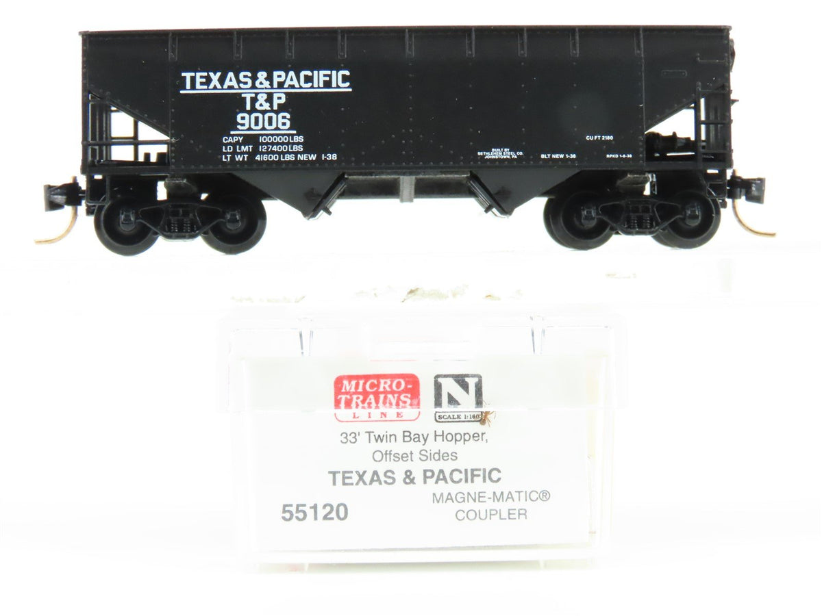 N Scale Micro-Trains MTL 55120 T&amp;P Texas &amp; Pacific 2-Bay Open Hopper #9006