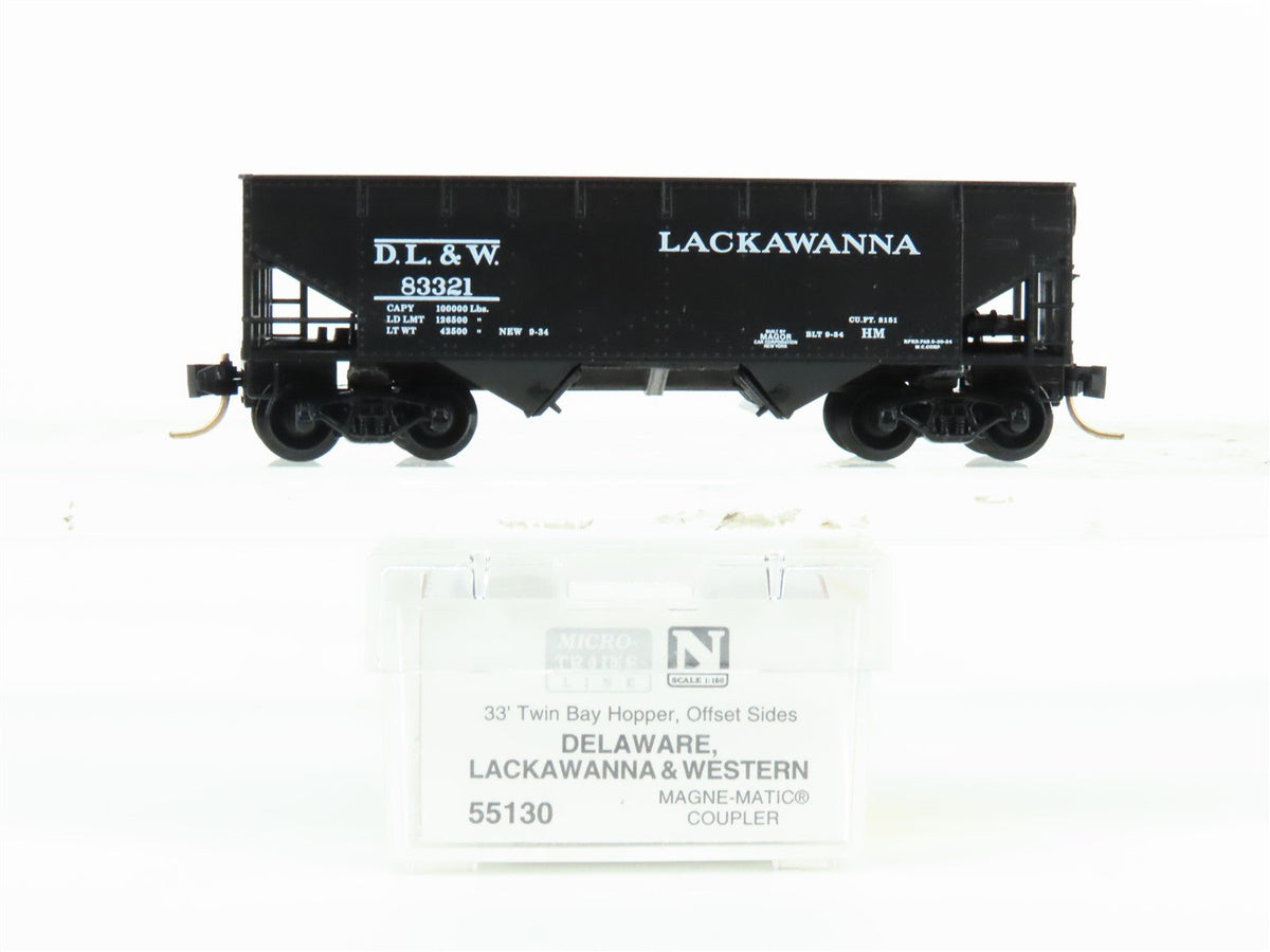 N Scale Micro-Trains MTL 55130 DL&amp;W Lackawanna Railroad 2-Bay Open Hopper #83321