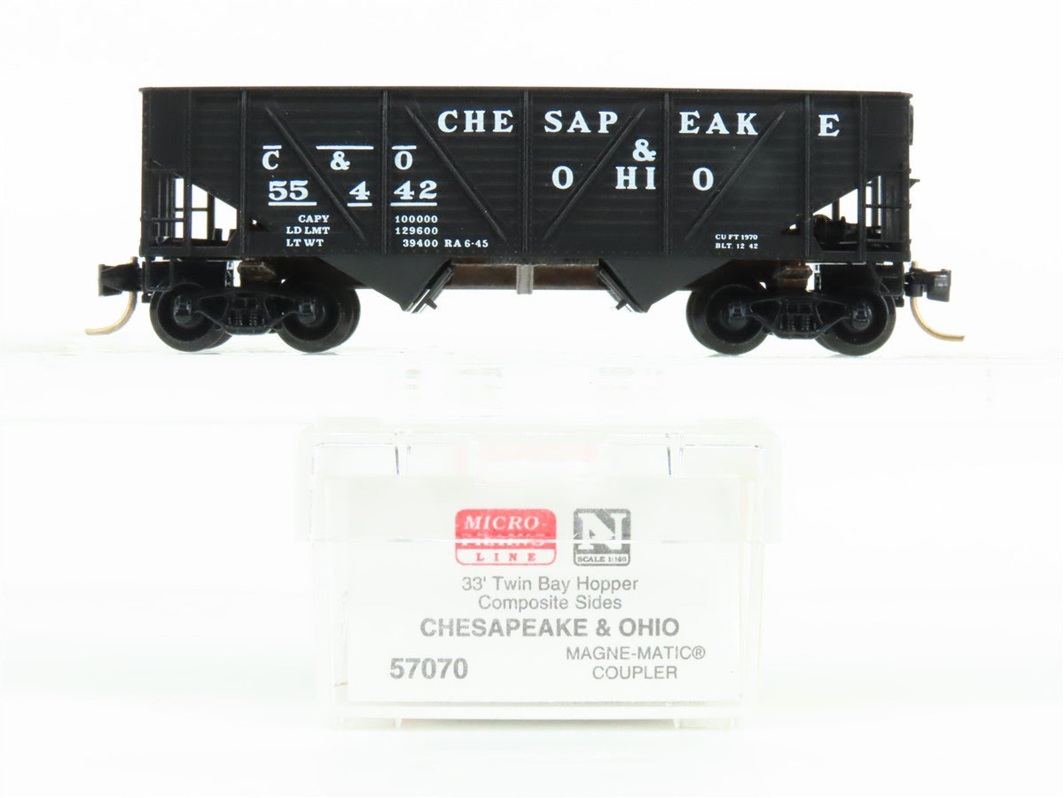 N Scale Micro-Trains MTL 57070 C&amp;O Chesapeake &amp; Ohio 2-Bay Open Hopper #55442