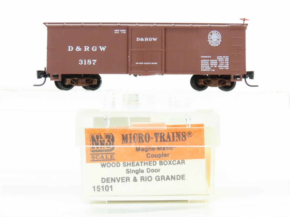 Nn3 Scale Micro-Trains MTL 15101 D&amp;RGW Rio Grande Single Door Wood Box Car #3187