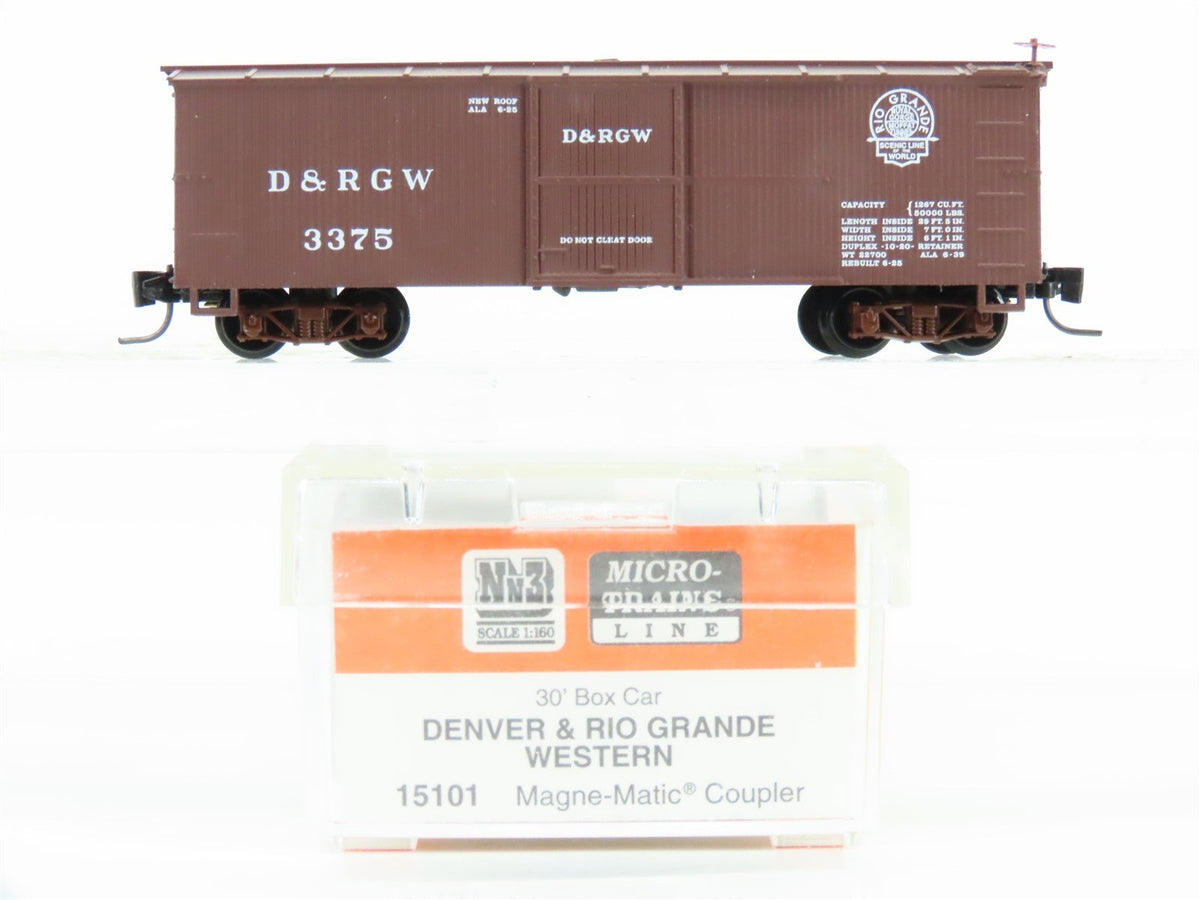 Nn3 Scale Micro-Trains MTL 15101 D&amp;RGW Rio Grande Single Door 30&#39; Box Car #3375