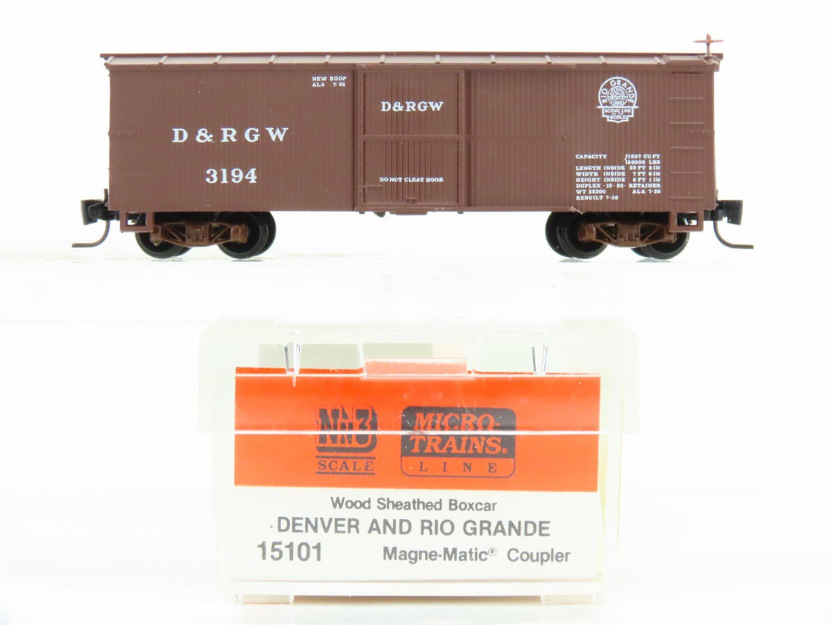 Nn3 Scale Micro-Trains MTL 15101 D&amp;RGW Rio Grande Single Door 30&#39; Box Car #3194