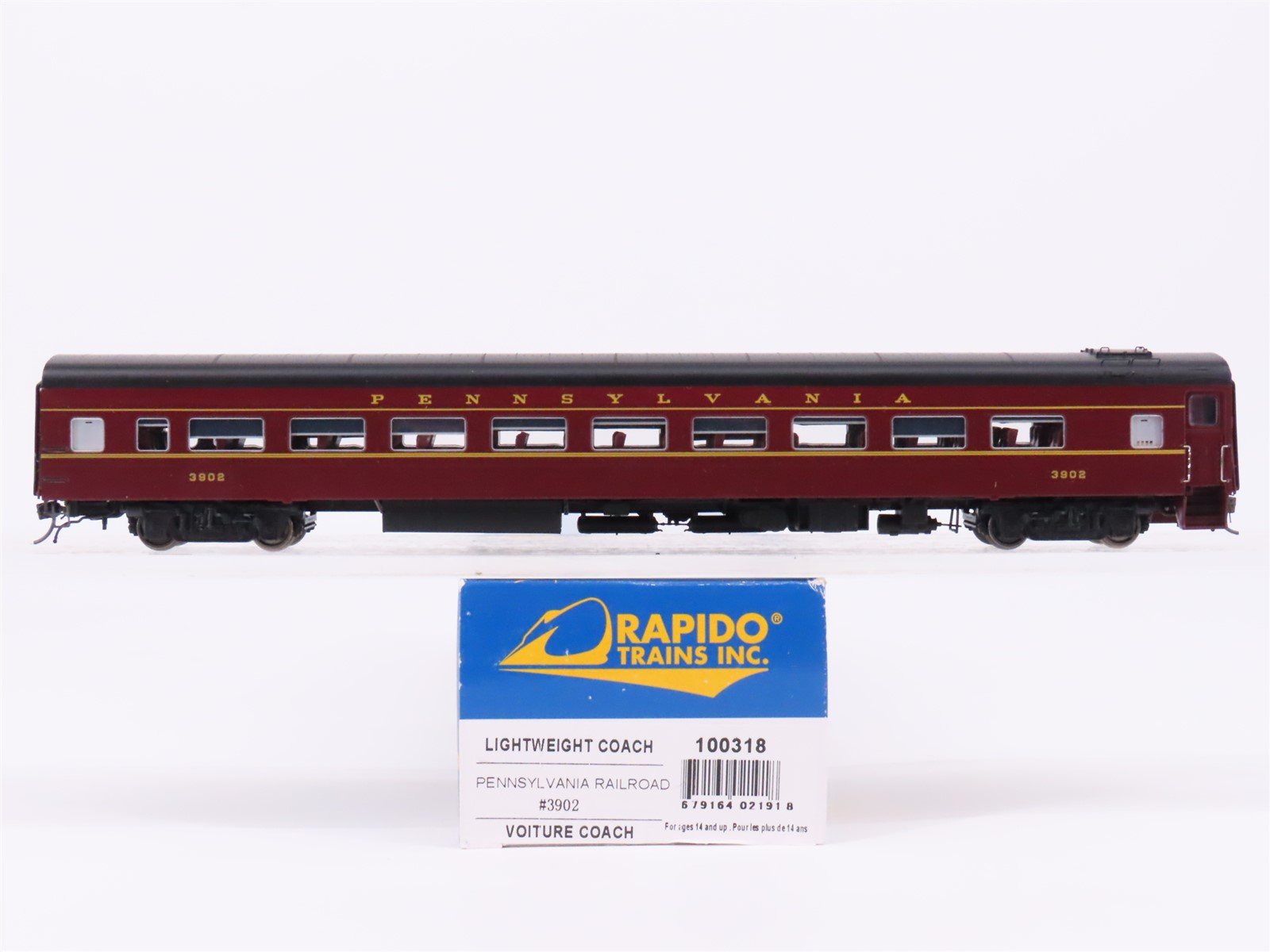 HO Scale Rapido 100318 PRR Pennsylvania LW Coach Passenger Car #3902