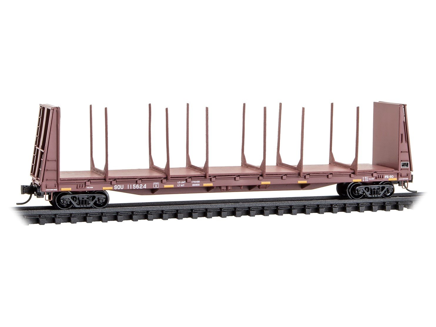 N Micro-Trains MTL 05400430 Freight NS/ex-SOU 61' Bulkhead Flat Car #115624