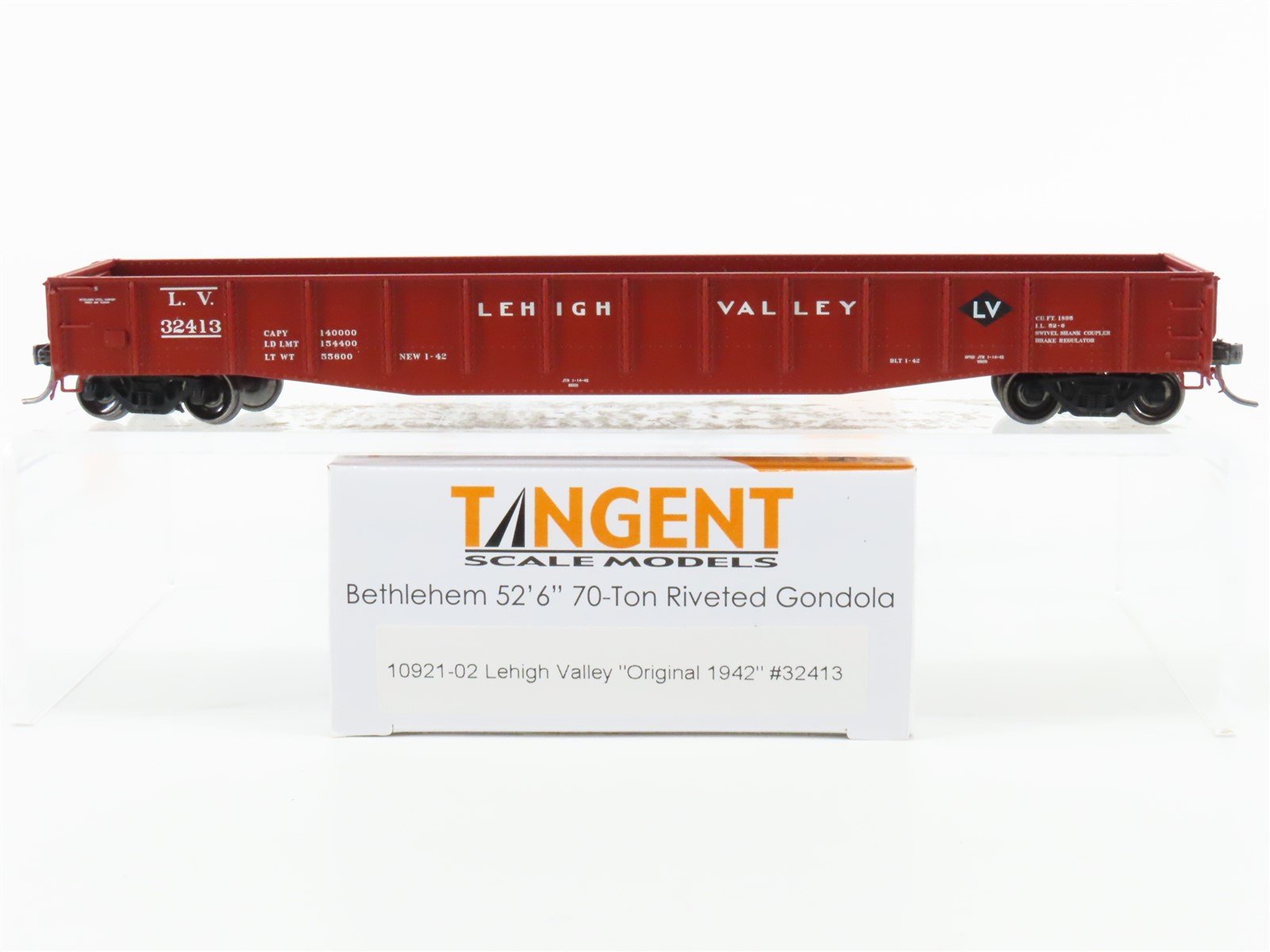 HO Tangent 10921-02 LV Lehigh Valley Bethlehem 52' 6" Riveted Gondola #32413