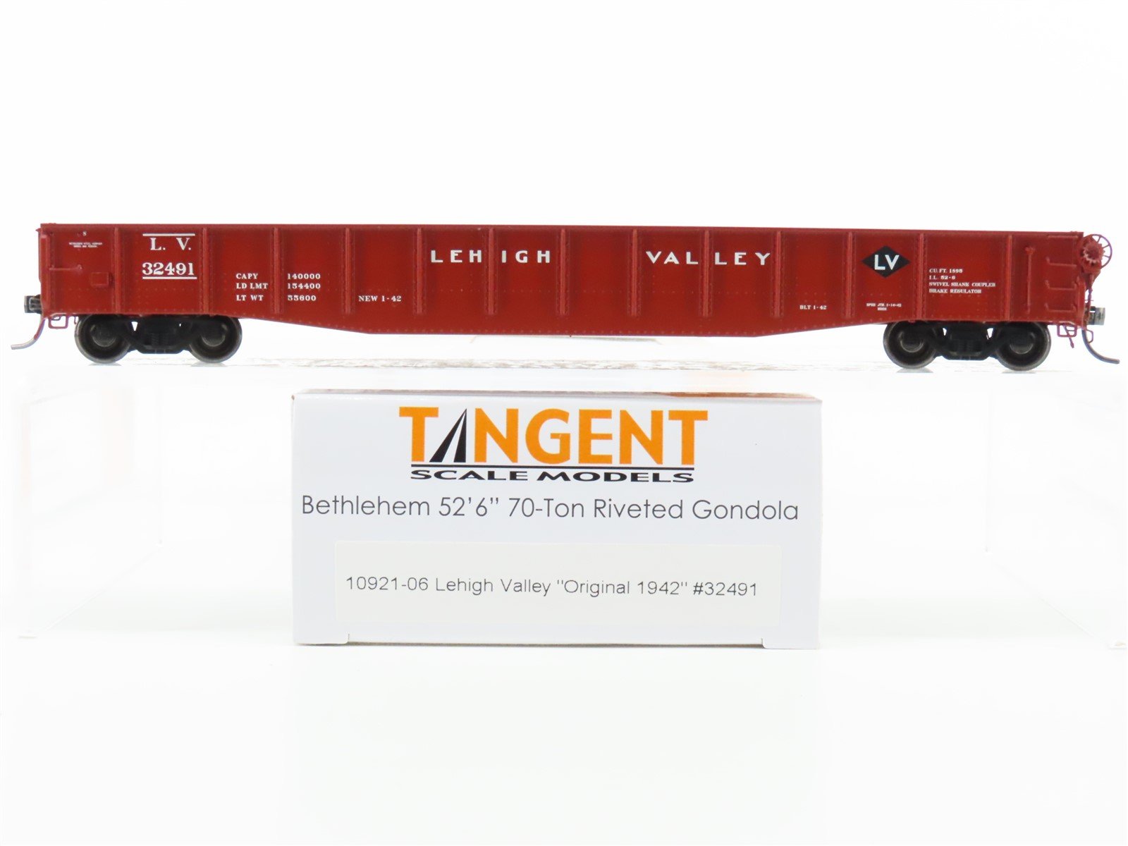 HO Tangent 10921-06 LV Lehigh Valley Bethlehem 52' 6" Riveted Gondola #32491