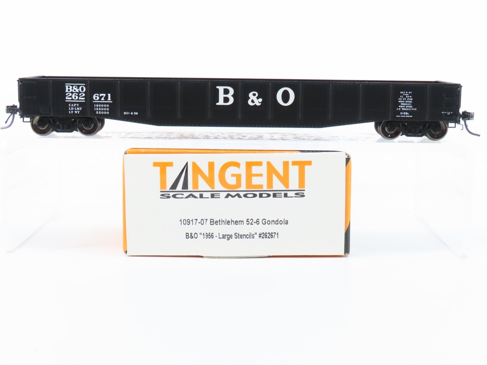 HO Scale Tangent 10917-07 B&O Baltimore & Ohio 52' 6" 70T Gondola Car #262671