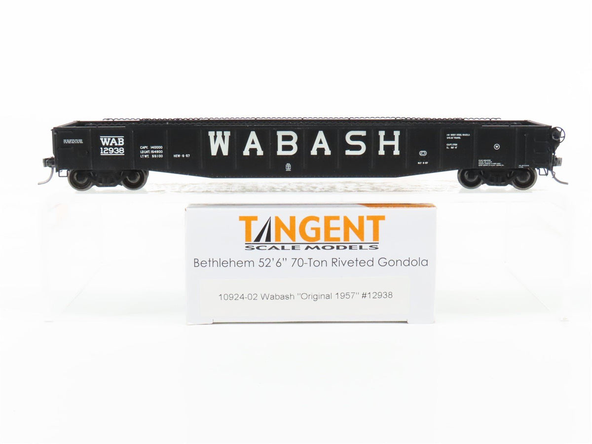 HO Scale Tangent 10924-02 WAB Wabash 52&#39; 6&quot; 70T Riveted Gondola Car #12938