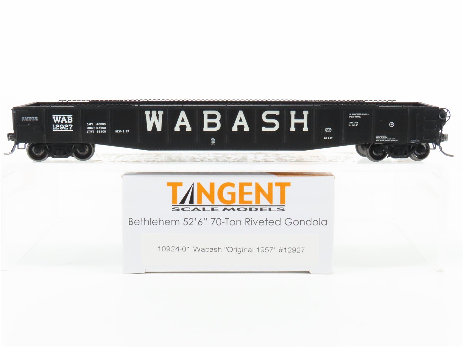 HO Scale Tangent 10924-01 WAB Wabash 52' 6" 70T Riveted Gondola Car #12927