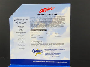 1:400 Scale Gemini Jets GJAAH285 Die-Cast Aloha Boeing B-737-76N Aircraft