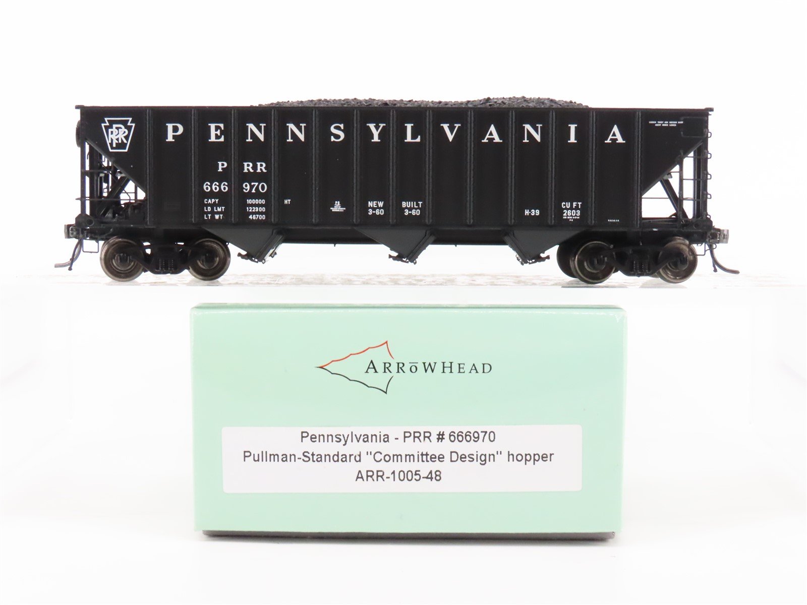 HO Scale Arrowhead ARR1005-48 PRR Pennsylvania 3 Bay Hopper #666970 - With Load