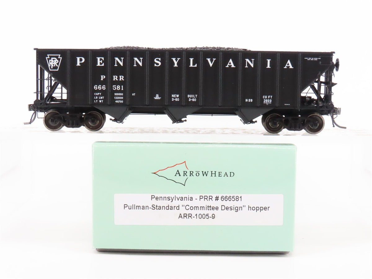 HO Scale Arrowhead ARR-1005-9 PRR Pennsylvania 3 Bay Hopper #666581 - With Load