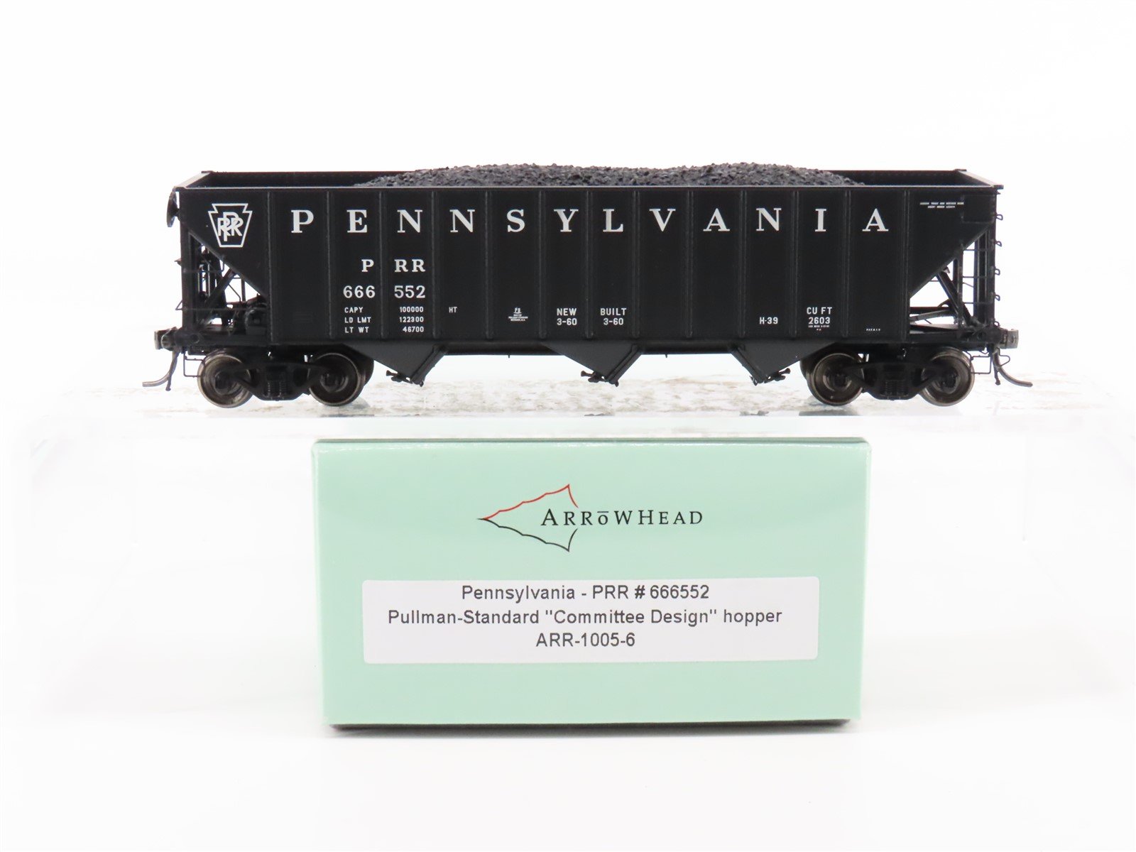 HO Arrowhead ARR-1005-6 PRR Pennsylvania 3 Bay Hopper Car #666552 - With Load