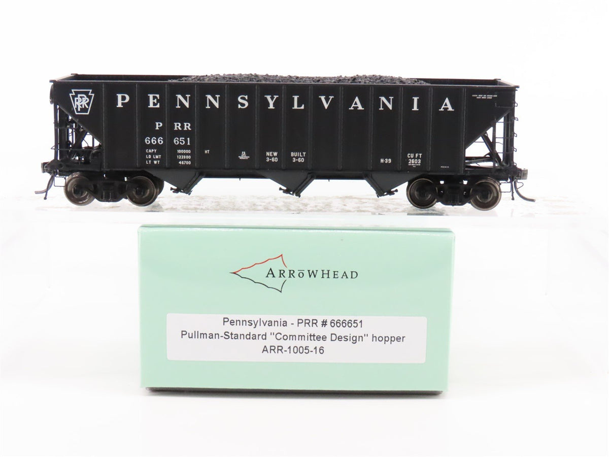 HO Arrowhead ARR-1005-16 PRR Pennsylvania 3 Bay Hopper Car #666551 - With Load