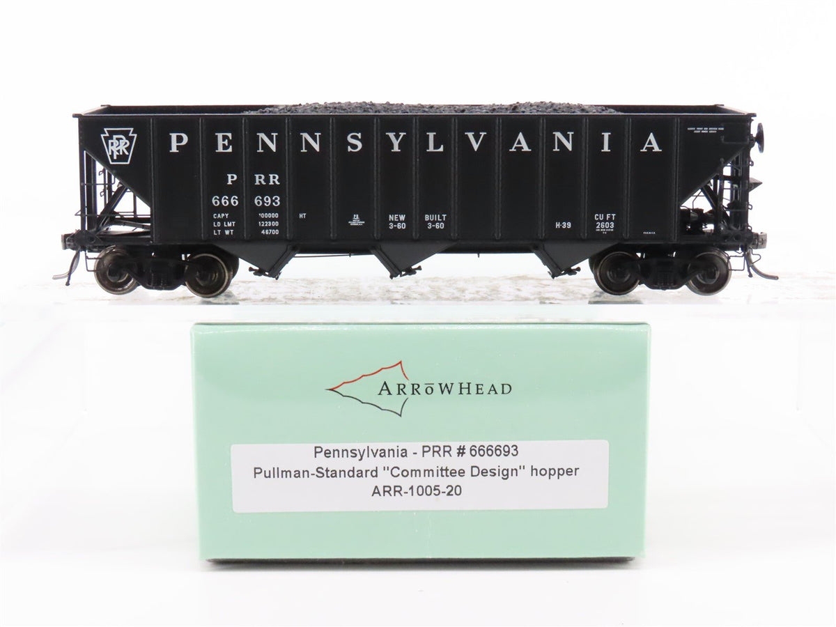 HO Arrowhead ARR-1005-20 PRR Pennsylvania 3 Bay Hopper Car #666693 - With Load