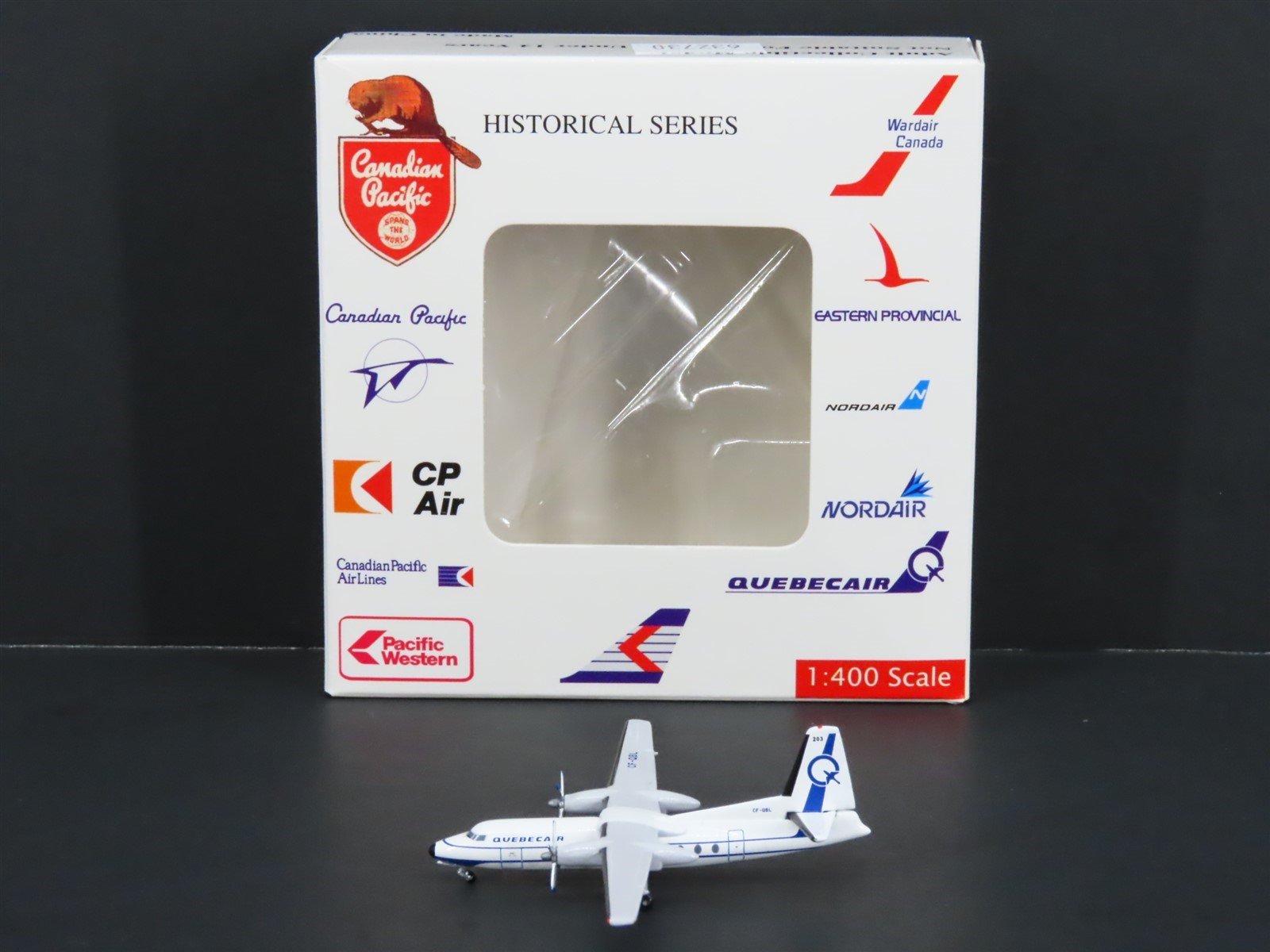 1:400 Scale Aero Classics Die-Cast Quebecair Fairchild F-27 Aircraft CF-QBL