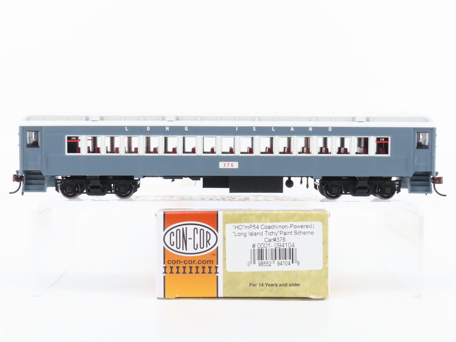 HO Con-Cor 0001-094104 LIRR "Tichy" Coach mP54 Passenger #376 - Unpowered