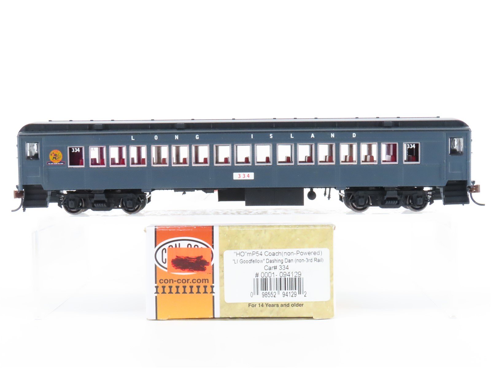 HO Con-Cor 0001-094129 LIRR "Dashing Dan" Coach mP54 Passenger #334 - Unpowered