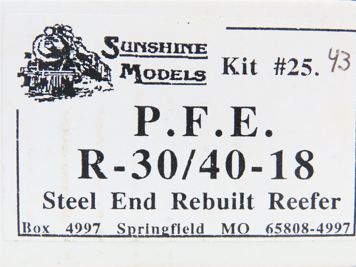 HO Sunshine Resin Kit #25.43 Undecorated PFE Pacific Fruit Exp R-30/40-18 Reefer