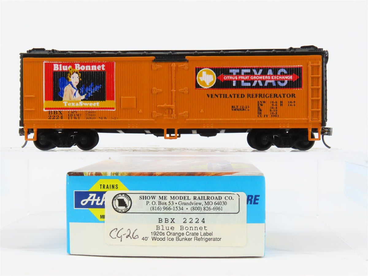 HO Scale Athearn BBX Blue Bonnet 40&#39; Wood Reefer Car #2224 Pro Custom