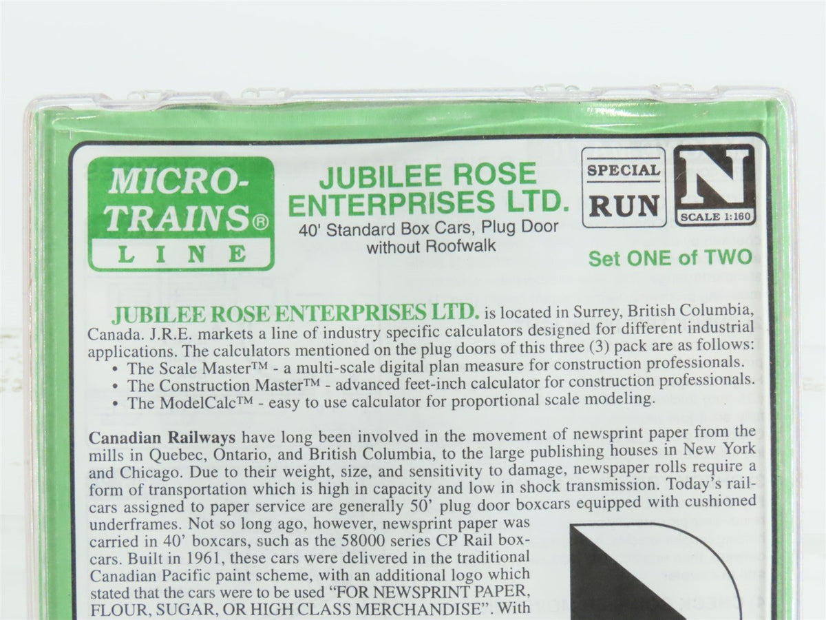 N Micro-Trains MTL Set One CP Rail Jubilee Rose Enterprises Ltd 40&#39; Box Car 3-Pk