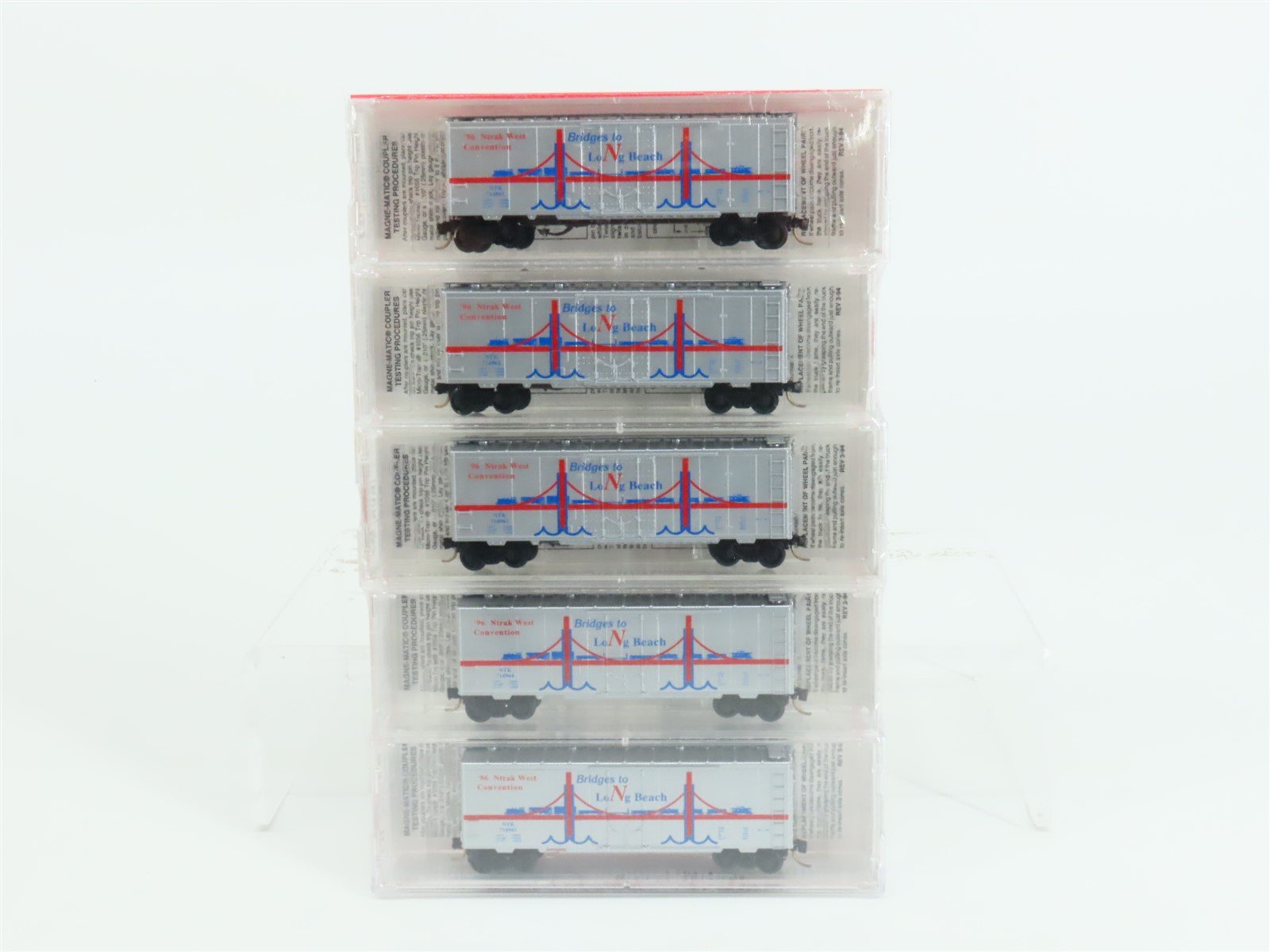 N Micro-Trains MTL NTK Ntrak '96 "Bridges to Long Beach" Box Car 5-Pack Sealed