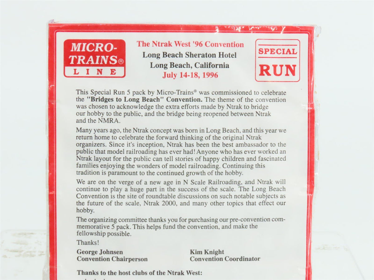 N Micro-Trains MTL NTK Ntrak &#39;96 &quot;Bridges to Long Beach&quot; Box Car 5-Pack Sealed
