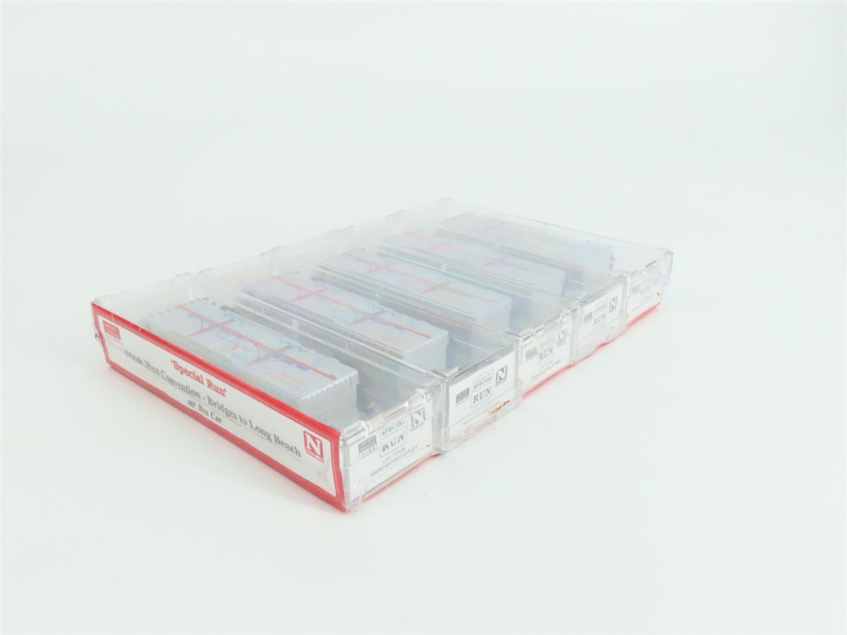 N Micro-Trains MTL NTK Ntrak &#39;96 &quot;Bridges to Long Beach&quot; Box Car 5-Pack Sealed