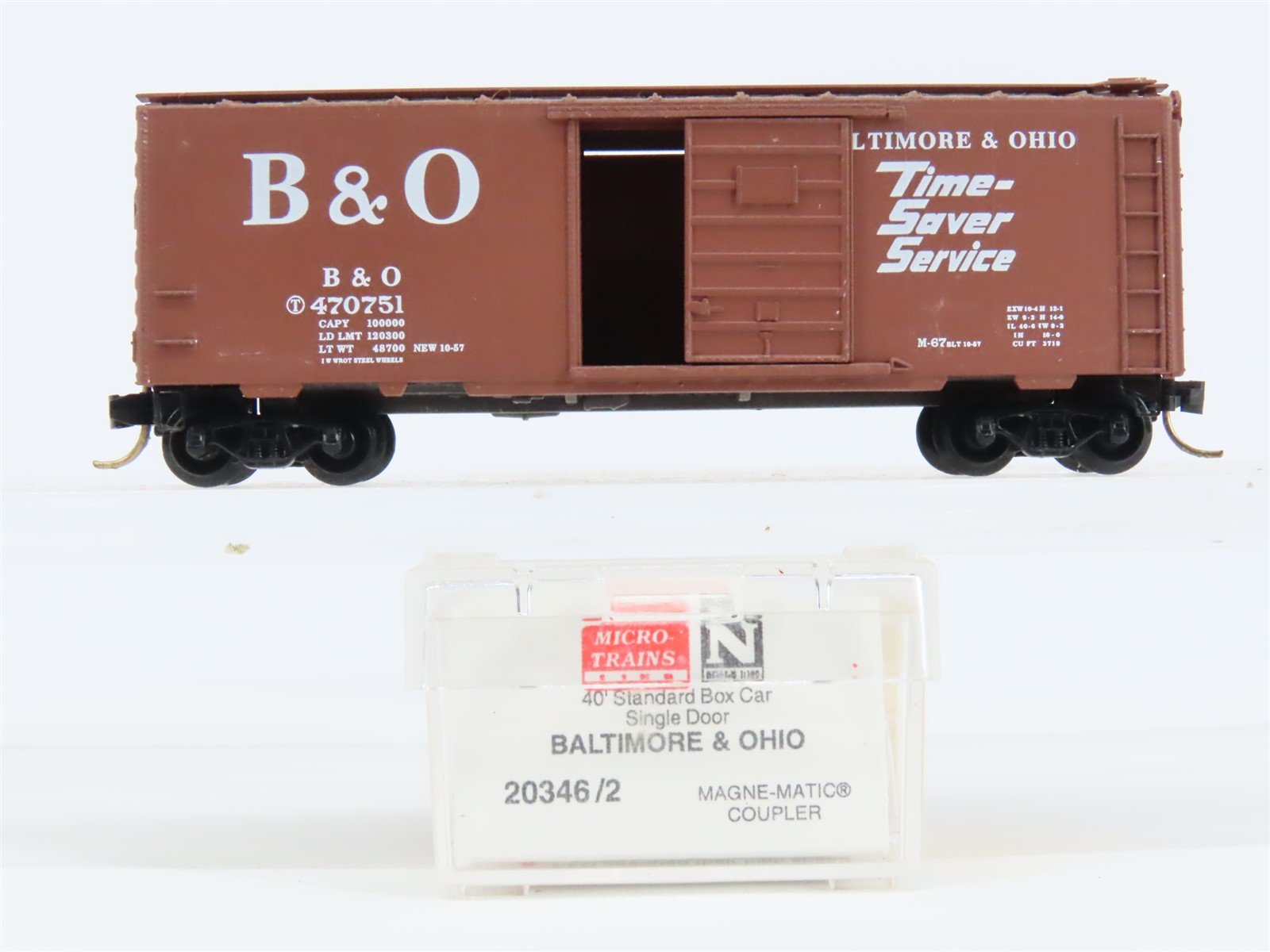 N Micro-Trains MTL 20346/2 B&O Baltimore & Ohio "Time Saver" 40' Boxcar #470751