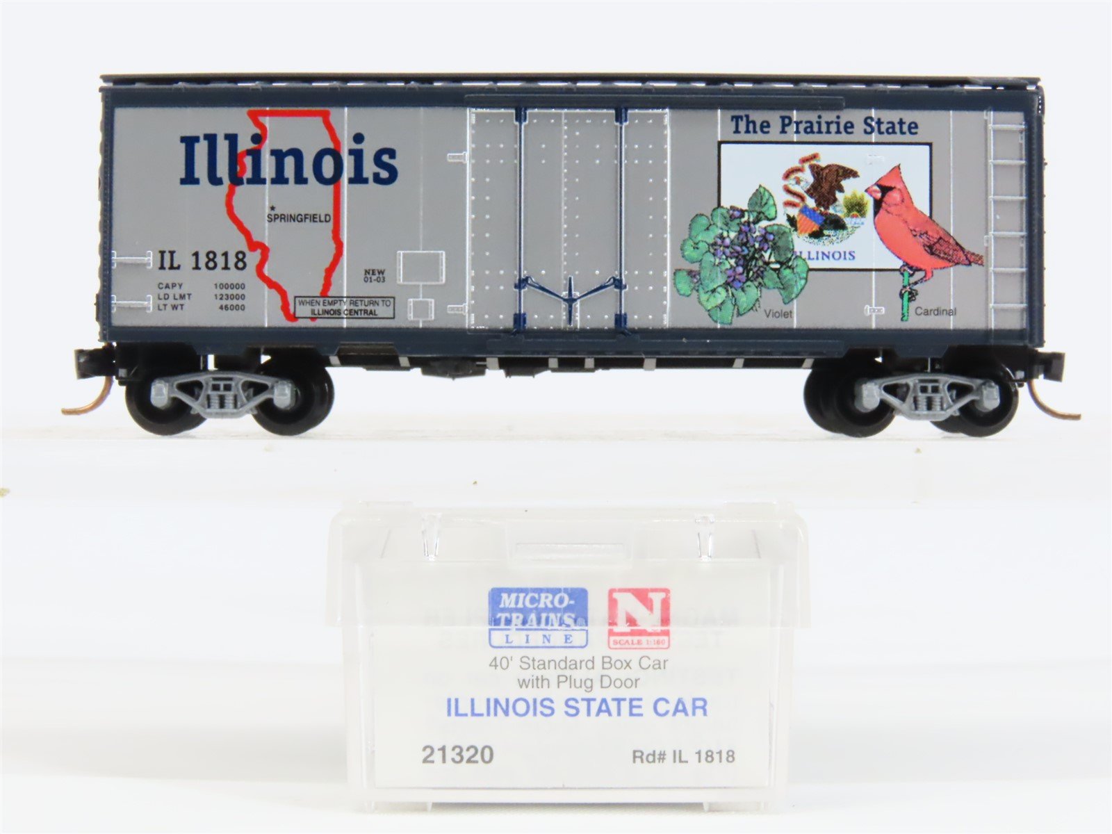 N Micro-Trains MTL 21320 IL Illinois State 40' Standard Plug Door Boxcar #1818