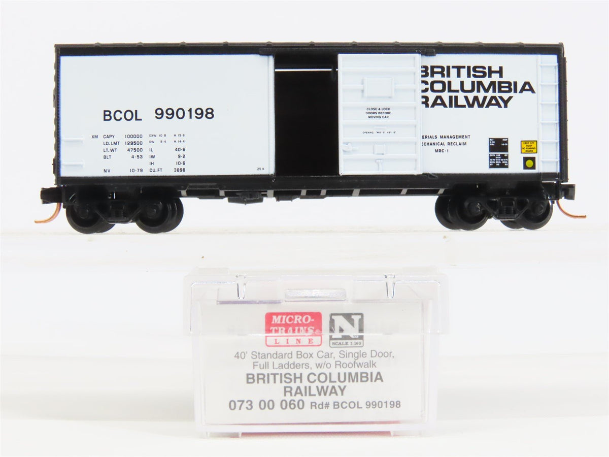 N Micro-Trains MTL 07300060 BCOL British Columbia 40&#39; Standard Boxcar #990198