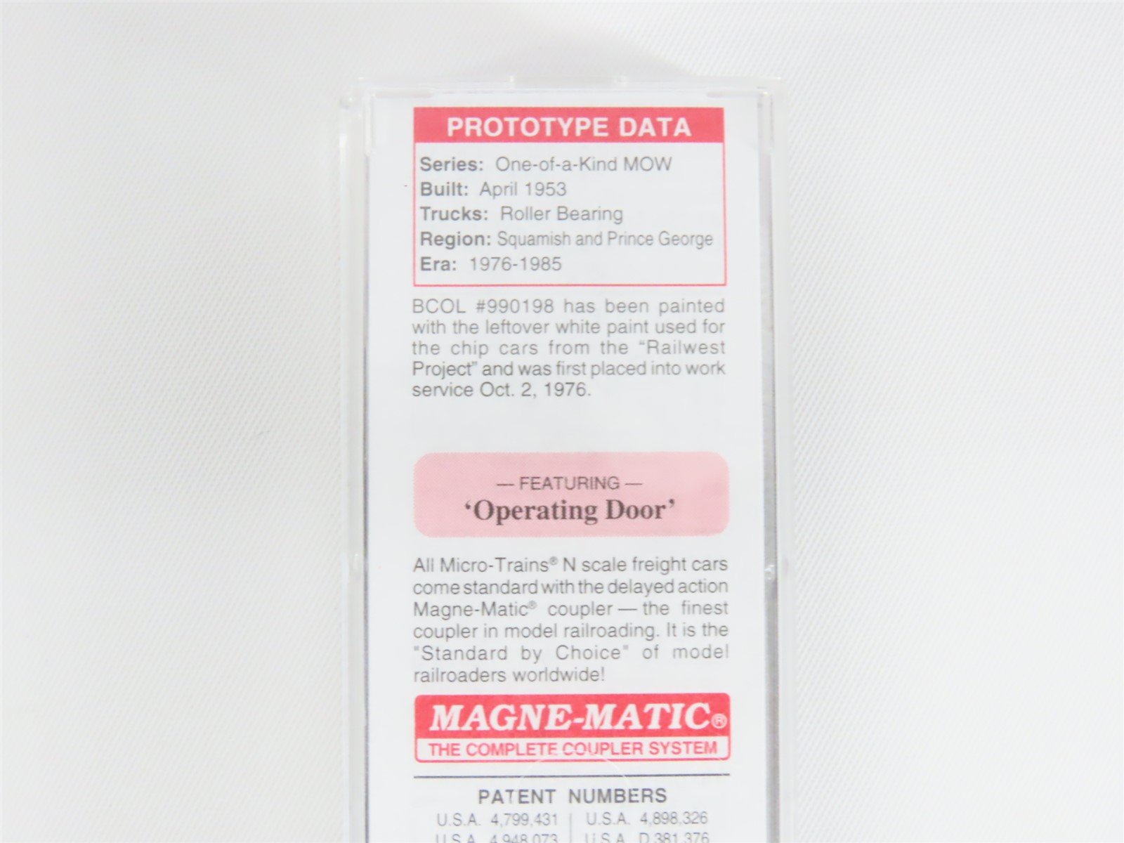 N Micro-Trains MTL 07300060 BCOL British Columbia 40' Standard Boxcar #990198