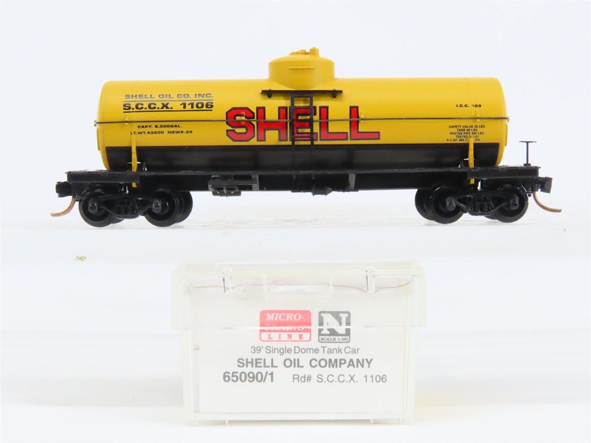 N Scale Micro-Trains MTL 65090/1 SCCX Shell Oil Co 39&#39; Single Dome Tankcar #1106