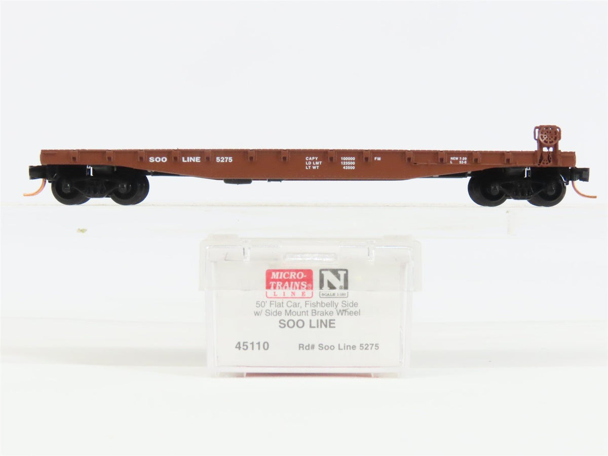 N Scale Micro-Trains MTL 45110 SOO Line 50&#39; Fishbelly Side Flatcar #5275