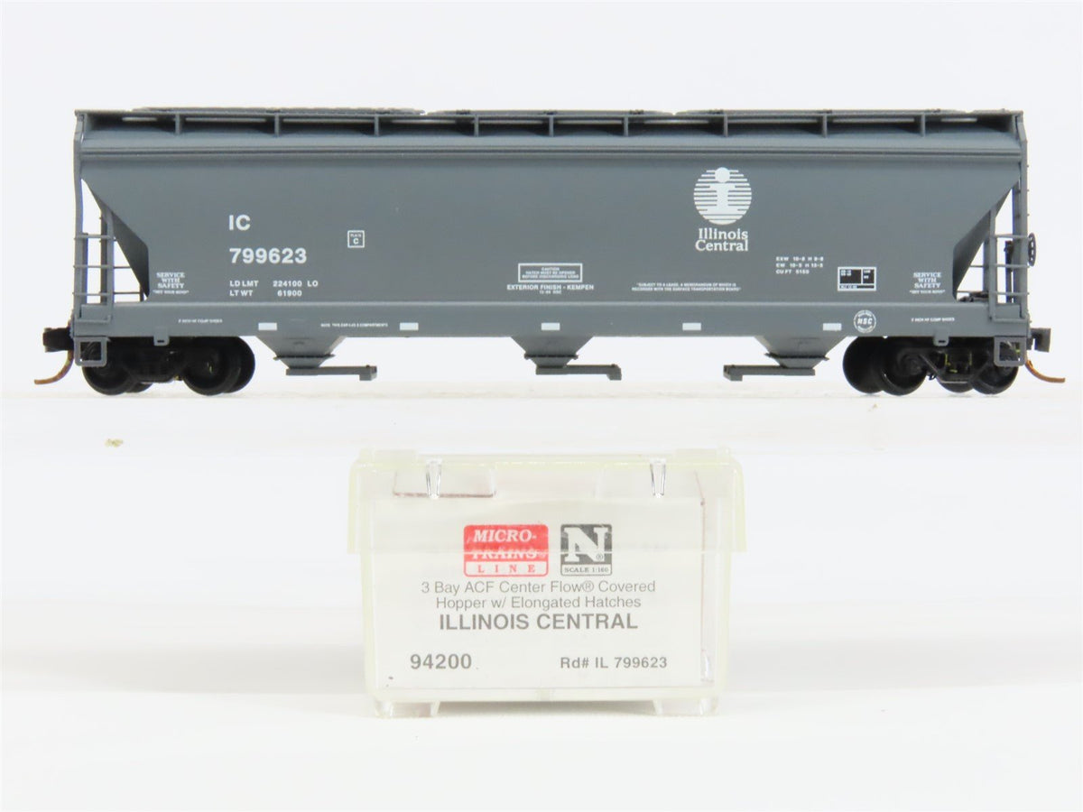 N Scale Micro-Trains MTL 94200 IC Illinois Central 3-Bay ACF Hopper Car #799623