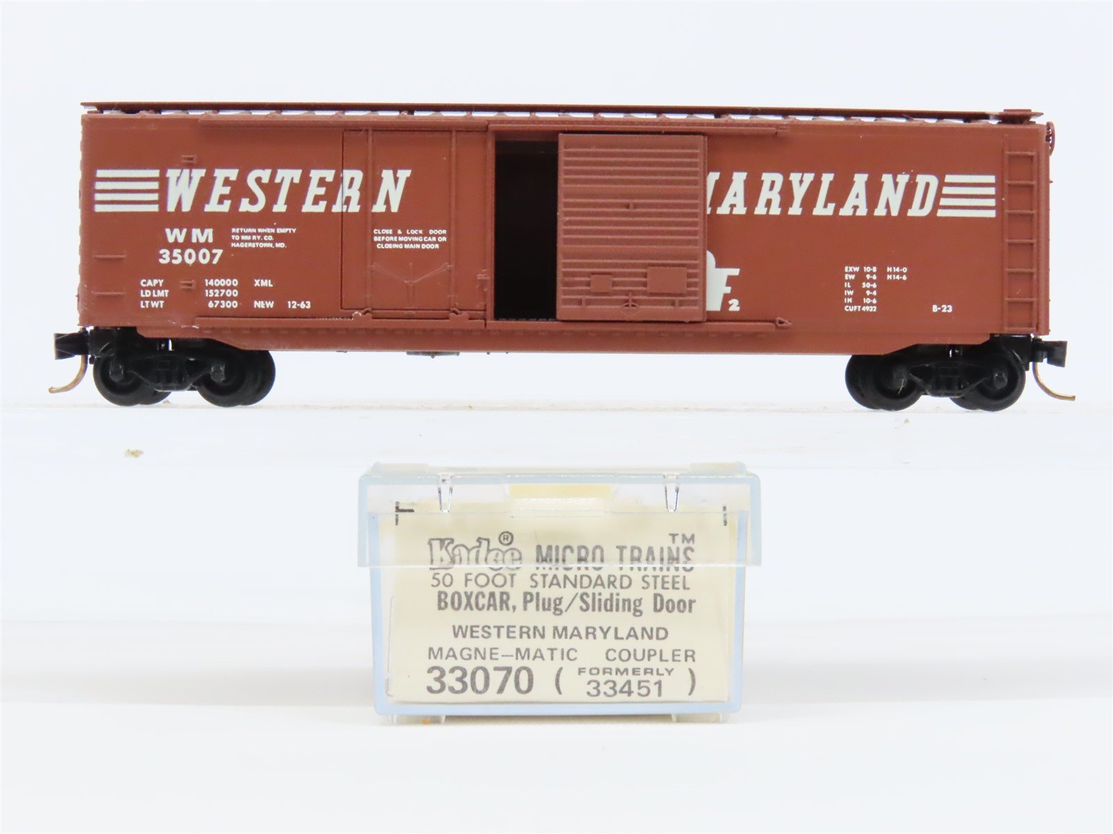 N Micro-Trains MTL/Kadee 33070 WM Western Maryland 50' Plug Door Boxcar #35007