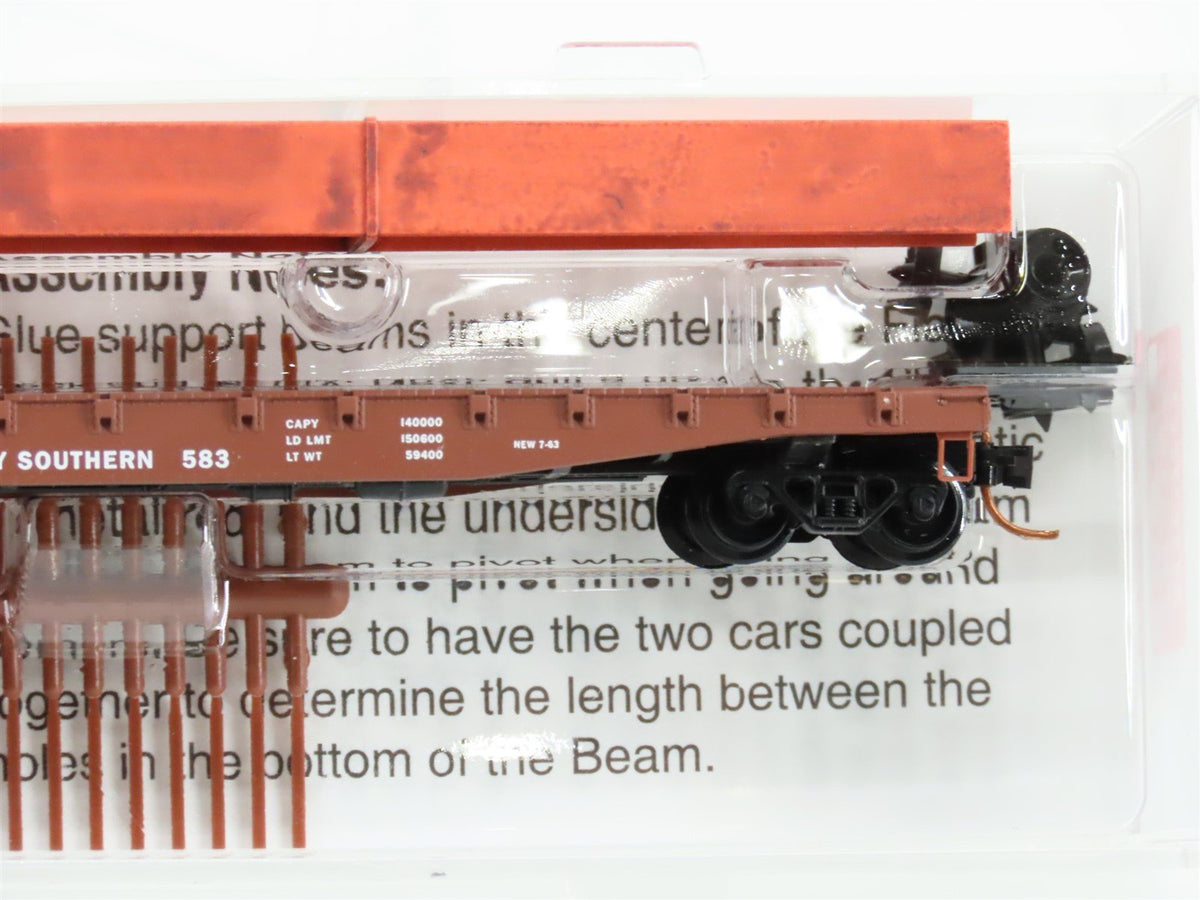 N Scale Micro-Trains MTL 04500290 Two KCS 50&#39; Flat Cars #575 &amp; #583 w/ Beam Load