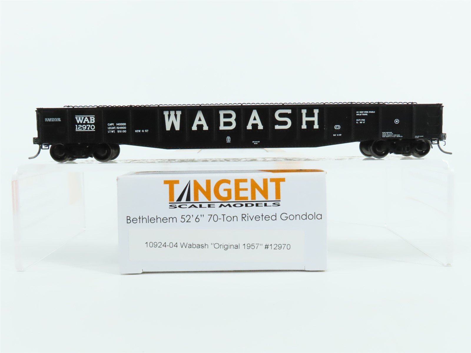 HO Scale Tangent #10924-04 WAB Wabash 52-6 70T Riveted Gondola Car #12970