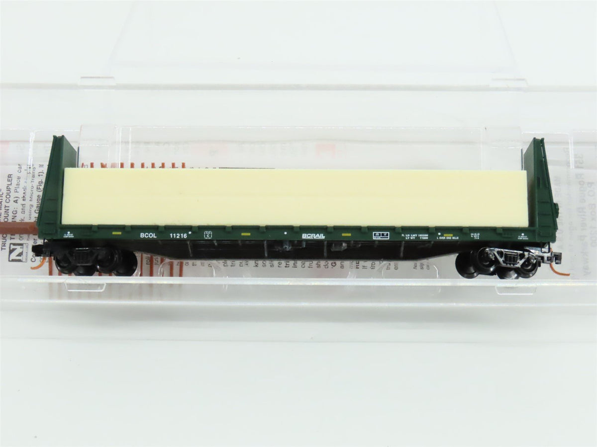 N Scale Micro-Trains MTL 05400172 BCOL BC Rail 61&#39; 8&quot; Flat Car #11216 w/ Load