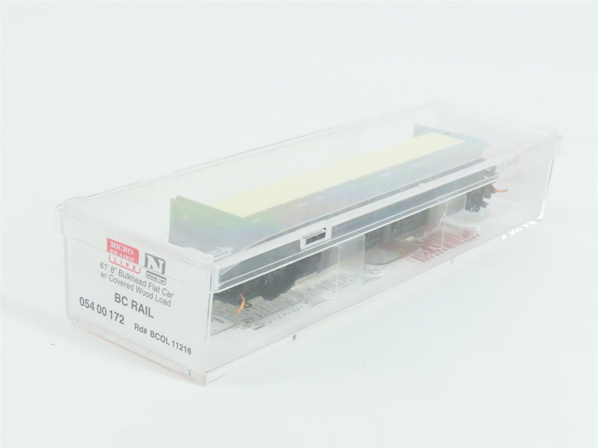 N Scale Micro-Trains MTL 05400172 BCOL BC Rail 61&#39; 8&quot; Flat Car #11216 w/ Load